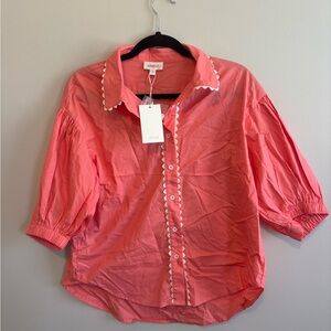 LoveLo Coral Pink Scalloped Button-Down Blouse
